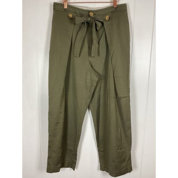 GREY Jason Wu Military Green Cropped Tie Waist Wide Leg Crop Pants Size 10 - Picture 5 of 10